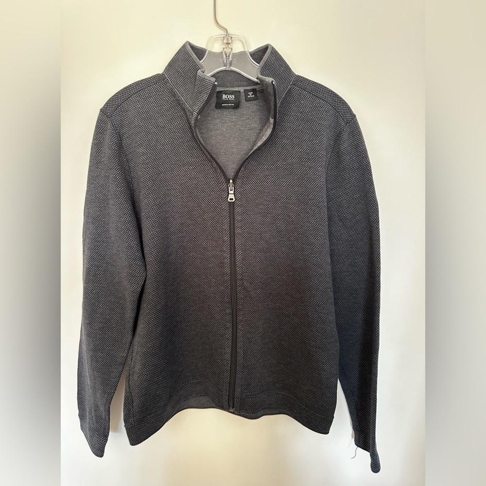 Hugo Boss Men’s Grey and Black Checkered zip up Jacket